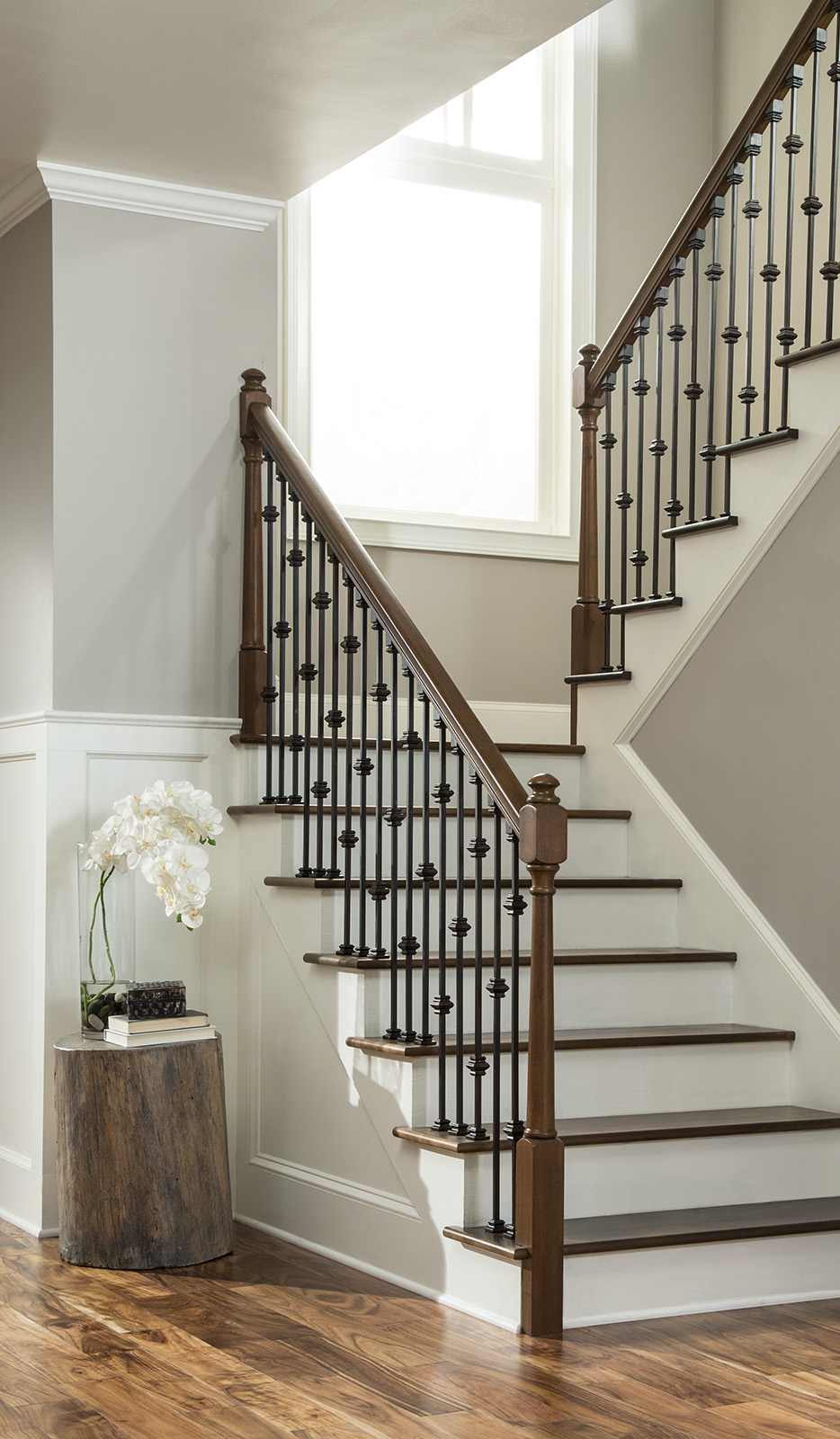 Crown Heritage Wrought Iron Staircase with 3701 and 3702 balusters with a 4040 newel.